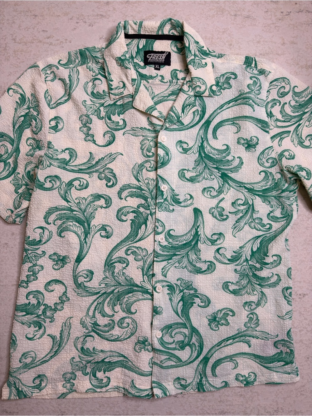 Fresh Prints Of Bel-air Textured Abstract Print Shirt Green/Ivory Size XL